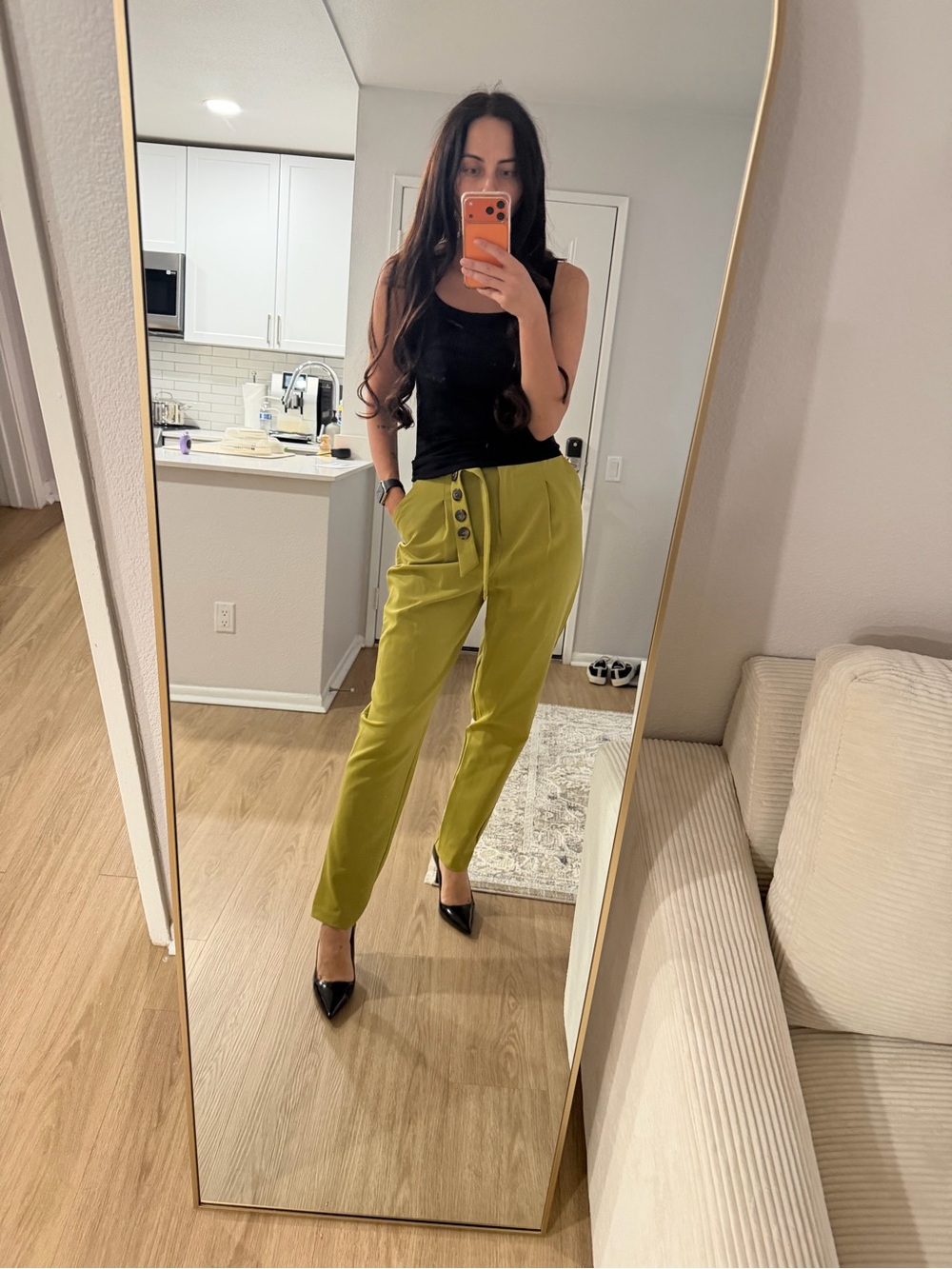 ASOS Lime Green High-Waist Button-Front Tapered Trousers